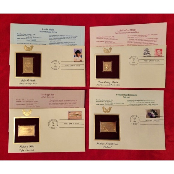 Lot of  4 Golden Replicas Of United States Stamps 22kt Gold U.S. First Day Issue - Picture 1 of 6